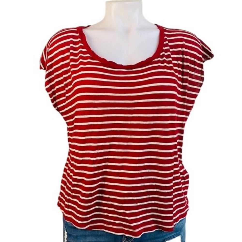 I Love H81 Striped Tee CApped Sleeve Shirt Size M